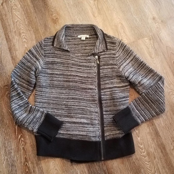 COLDWATER Creek Black White Side Zip Wrap Sweater - Picture 1 of 8